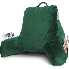 Clara Clark Reading Pillow, Standard Back Cushion for Sitting in Bed, Memory Foam Back Support Pillow, Reading Pillow for Sitting in Bed, Dark Green Sit Up Cushion for Bed, Arm Cushion with Pockets