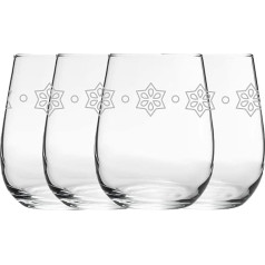 Engraved Star Pattern Stemless Wine Glasses, Set of 4, 360ml Gaia Glasses, Laser Engraved in the UK, Gift for Her, Gift for Mum, Grandma, Mother's Day, Birthday