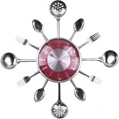 Timelike Kitchen Clock with Glass, Stainless Steel 3D Spoon Fork Cutlery Design Removable Home Decoration Cutlery Design Clock Cutlery Kitchen Wall Clock