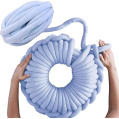 Thick Cotton Yarn for Knitting Knitting 500g/25m Giant Yarn Super Soft Cotton Chunky Wool Hand Knitted Washable Velour Pet Bed Thick Yarn for Cushion (Light Blue)