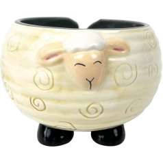 Ceramic Yarn Bowl, Sheep Shape Handmade Knitting Bowl, Yarn Storage Bowl with Holes, 6.7 x 4.7 inch, Knitting Sewing Thread Holder, Cartoon Crochet Bowl for Mother's Day