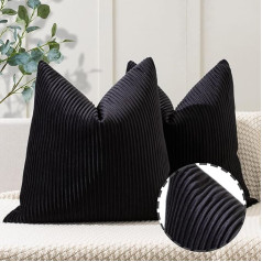 YCOLL Set of 2 Black Cushion Covers, 60 x 60 cm, Velvet Striped Pattern Cushion Cover, Soft Cushion Covers, Modern Decorative Cushion Cover, Sofa Cushion for Interior Decoration, Luxurious Decorative