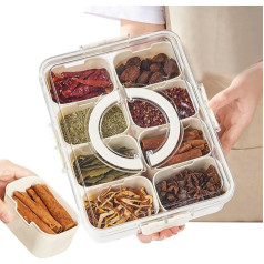 DASIAUTOEM Snack Bowl with Lid, Storage Box, Snack Plate with 8 Compartments, Snack Bowls Plate, Snack Box Organiser for Spice Containers, Sweets, Veggie, Biscuit, Nuts, Fruit, Dip, Tapas Bowls (8)