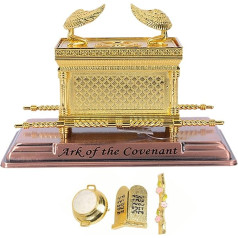 BRTAGG Gold-Plated Replica Statue The Ark of the Covenant with Contents - Stick/Manna/Ten Commandments Stone (M, Gold)