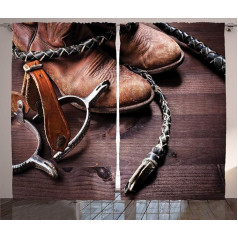 ABAKUHAUS Western Rustic Curtain Rustic Rodeo Cowboy Bedroom Ruffle Tape Curtain with Tabs and Hooks, 280 x 245 cm, Brown