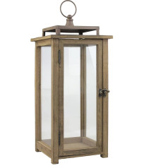 Stonebriar Rustic Wooden Candle Lantern, Brown, XL