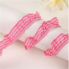 Yurosiay 5 Yard Colourful Checked Pleated Lace Trim 2 cm Wide Elastic Ruffle Lace Ribbon Ruffle Trim Pleated Lace Trim Checked Ruffle Trim for Clothing Sewing Crafts Red