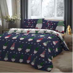 Fusion Christmas Gnomes for Christmas - 100% Brushed Cotton Duvet Cover Set - Super King Size in Navy Blue