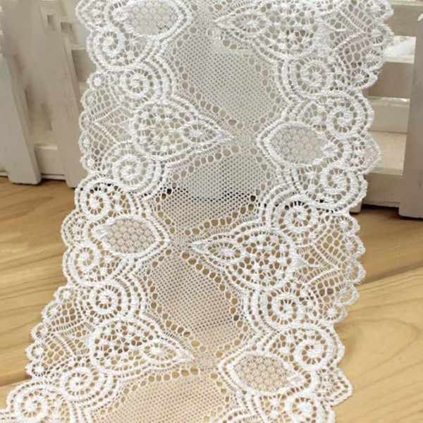 Blausky Breit Spitzenborte,Elastizität Spitzenbordüre Spitzenband Stickerei Dekoband Vintage Stretch Bänder Borte für Handwerk Bastelarbeiten Tischdeko Dessous Hochzeitskleid,15 cm x 1 m,Weiße