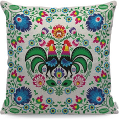 WONDERTIFY Poland Flowers Cushion Cover Poland Floral Folk Art Rooster Decorative Throw Cushion Covers for Couch Bed Sofa Cushion Case 45 x 45 cm