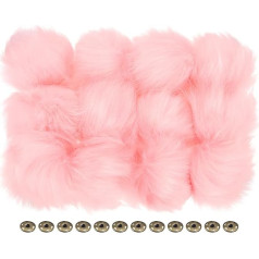 PATIKIL Pack of 12 Faux Fur Pompoms for Hats Fluffy Soft Fur Poms Balls with Press Stud for Keychain Knitting Hats DIY Scarves Gloves Bag Christmas Pink