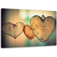 Feeby Wooden Heart Pictures, XXL 120 x 80 cm, 1-Piece Living Room, Bedroom, Office, Hallway, Kitchen, Wall Pictures, Canvas Pictures, Modern Picture on Canvas, Wall Decoration, Art Print Design,
