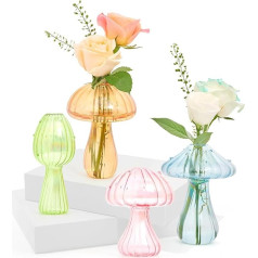 XXXFLOWER Mushroom Shaped Glass Vases, Small Vases for Table Decoration, Bud Vase for Single Flowers, Cute Hydroponic Glass for Decorative Centerpiece, Table Decoration, Home, Wedding, Party (4