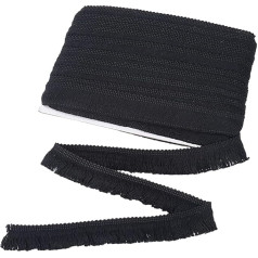 GORGECRAFT 25 Metres Fringe Tassel Trim 3 cm Wide Fringe Fibre Embroidered Ribbon Chainette Lace Edge Trim for Quilting Costume Wedding Dress Curtain Home Decoration Floral Pattern Black