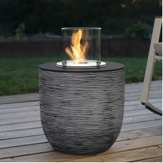 muenkel design Vigo - Black / Grey Ripple - Bio-Ethanol Fire Pit, Garden Torch, Patio Fire with Round Burner 250 Combustion Chamber