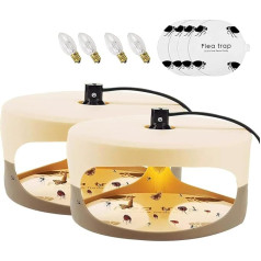 MENAYODA Pack of 2 Flea & Bed Bug Trap, Round Flea Light Trap, Fly Killer Flea Trap with Adhesive Discs and Bulbs, Non-Toxic and Odourless for Bedroom, Living Room, Kitchen