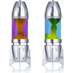 Mathmos Fireflow R1 Lava Lamp Pair with Tea Light - Chrome (Purple/Orange & Blue/Yellow)