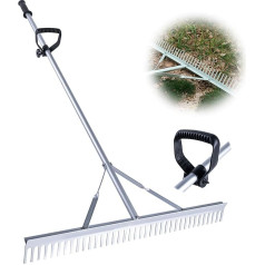Goture 170 cm Garden Rake with Handle, Landscape Rake Aluminium Rake Lawn Rake with 37 Teeth, Working Width Approx. 92 cm, Garden Rake, Leaf Rake