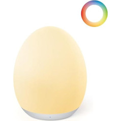 JolyWell Children's Night Light, Baby Night Light with 8 Colour Changing Modes and Dimming Function, Rechargeable Baby Night Light Egg with 1 Hour Timer and Touch Control, White