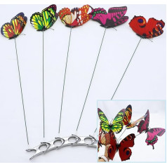 PWireless Artificial Butterflies, Colorful 3D Butterfly Pole for Indoor Outdoor Plastic Fake Butterfly Picks for Garden Plant Yard Patio Decoration 5 Pieces