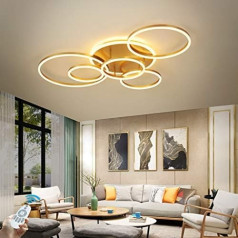 HYKISS LED Ceiling Light 86 W Modern Dimmable 6 Rings Ceiling Light Metal Acrylic Round Chandelier Living Room Kitchen Bedroom Office Children's Room Lamp Lighting with Remote Control, Diameter 115