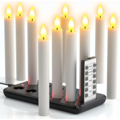 PChero LED Candles Rechargeable with Charging Station and Remote Control, Set of 10 Electric LED Rechargeable Candles Flickering Taper Candles with Timer Function for Halloween Christmas Party Room
