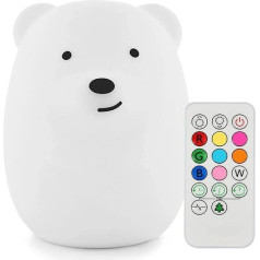 Tianhaixing Animal Shaped Night Light, Rechargeable LED Bedside Light Made of Soft Silicone (No BPA), Adjustable Brightness and 9 Colors by Touch Control and Remote Control (Big Bear)