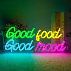 Horseneon Good Food Good Mood Neon Sign Food Neon Font USB Connectivity Neon Signs for Wall Colourful Neon Light Art Wall Decoration for Bedroom Brunch Kitchen