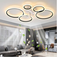 Ceiling Fan with Lighting with Light, LED 130 W Dimmable Fan Ceiling Light, Modern Light for Living Area, Dining Room, Bedroom, Adjustable 6 Speeds, Black, 100 cm