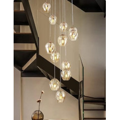 Kinbolas Pendant Light 10 Bulbs Staircase Glass Balls Lamp Long Ceiling Pendant Lamp Length Adjustable Pendant Light Ball Light Ball Glass Hanging Ceiling Light for Gallery, Stair Spiral, Hallway