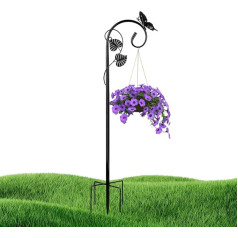 Art Elf Shepherd Hook Outdoor Hummingbird Bird Feeder Perches 49 Inch with 5 Prongs Stainless Steel Adjustable Garden Hanging Holder Wedding Garden Decoration Butterfly 1 Pack