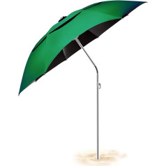 Buziba Beach Parasol with Anchor, Tilt, Windproof, UV 50+, Portable Parasol for Outdoors, Patio, Garden, Pool, Backyard, Green