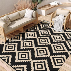 Outdoor Plastic Straw Rug 5x8ft Waterproof Patio Rug Reversible Outdoor Rug for RV Camping Deck Balcony Porch Picnic Backyard (Black and Brown)