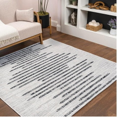 JONATHAN Y SMB124D-3SQ Zolak Berber Stripe Geometric Ivory/Black 3ft Square Indoor Outdoor Pet Friendly Lint Free Stain Resistant Easy Clean For