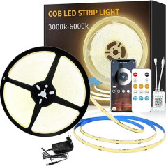 Yeewhale Cob LED Strip 15 m, App Control, with Remote Control, Flexible Dimmable COB LED Strip, DC24 V 3000 K Warm White LED Strip, Applicable to Bedroom, Room, DIY Decoration