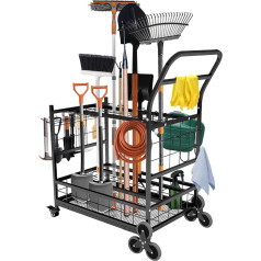 LWTURLOV Garden Tool Organizer with Wheels, Garden Tool Storage, 2 Stair Climbing Wheels, Garden Trolley, Yard Tool Organizer for Garage, Tools, Shed, Yard Tool Holder