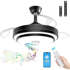 FIMEI Ceiling Fan with Retractable Blades, 42.13 Inch Quiet Invisible Fan with Remote Control, 6 Reversible Speeds and 3 Colour Temperatures, Bluetooth Sound for Living Room