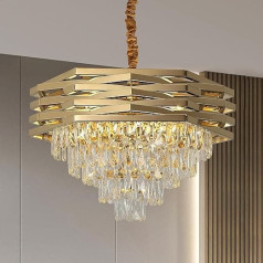 Schindora Modern Crystal Pendant Light Gold Pendant Lights 60 cm Round K9 5 Levels Pendant Lamp Large Flush-Mounted Chandelier for Living Room, Entrance Area, Foyer, Stairs