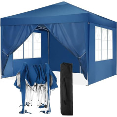 TOOLUCK 3 x 3 m Folding Gazebo Waterproof Stable Popup Foldable Gazebo Anti-UV Garden Gazebo with 4 Side Panels Blue