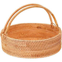 LALASUN LALASUN Rattan-Picknickkorb mit Griffen, runder Weidenkorb, handgewebter Korb für Obst, Korb für Hochzeit, Camping, 33 x 33 x 13 cm, 33 x 13 cm