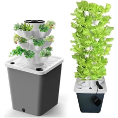 PTSZNGS Hydroponic Growing System, 15/20/25/30 Pods Hydroponic Tower Aeroponics Growing Kit, Aquaponics Hydroponic Tower with Humidification Pump, Adapter, Mesh Pots, Timer for Herbs, Fruits and