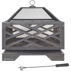 La Hacienda Brooklyn Deep Steel Firepit with Cooking Grill, Bronze Effect, 58236