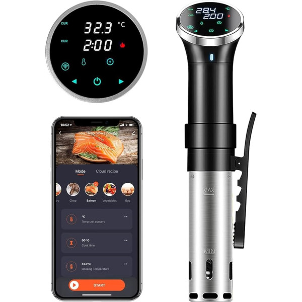 Sous Vide Cooker, Wifi Sous Vide Stick 1100 W Precision Cooking Pot Immersion Circulator with Temperature Setting 25-95 °C + Timer, IPX7 Waterproof, Ideal for Preparing Family Dinners, Christmas