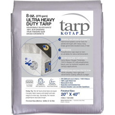 Kotap tuh-2040 Finished Size Ultra Heavy 8 Oz/16-mil Poly Tarp, 20 x 40 inches, Reversible Silver/White