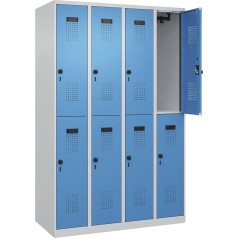 C+P | Doppelstock-Spind Evolo Plus | 4 Abteile | lichtgrau/lichtblau | B 1200 mm | mit Bodengleitern | Drehriegel