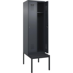 kaiserkraft | Spind Evolo Plus Sitzbank | 2 Abteile | grau | B 600 mm | Zylinderschloss | mit untergebauter Sitzbank | Kunststoff