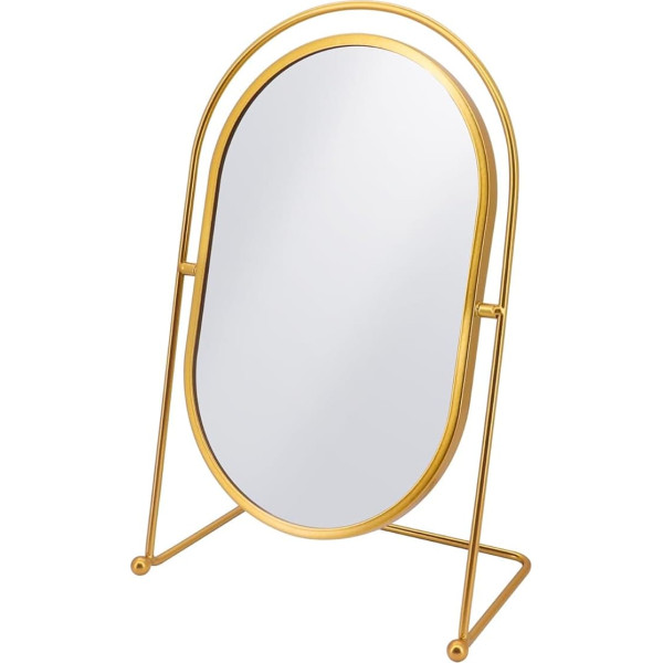 Buwico Make-up mirror, make-up mirror with bracket, standing make-up mirror, beauty mirror, 360° rotating make-up mirror, used for counter, bedroom and dorm room, dressing table, make-up mirror (gold)