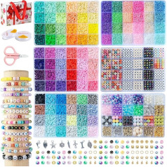 Sjzwsd Beads Set for Bracelets Making Yourself, 6 Boxes - 16000 Pieces, Polymer Clay & Glass Seed Beads, DIY Jewellery Making Kit with Letter Beads Including Ä Ö Ü ß & Charms