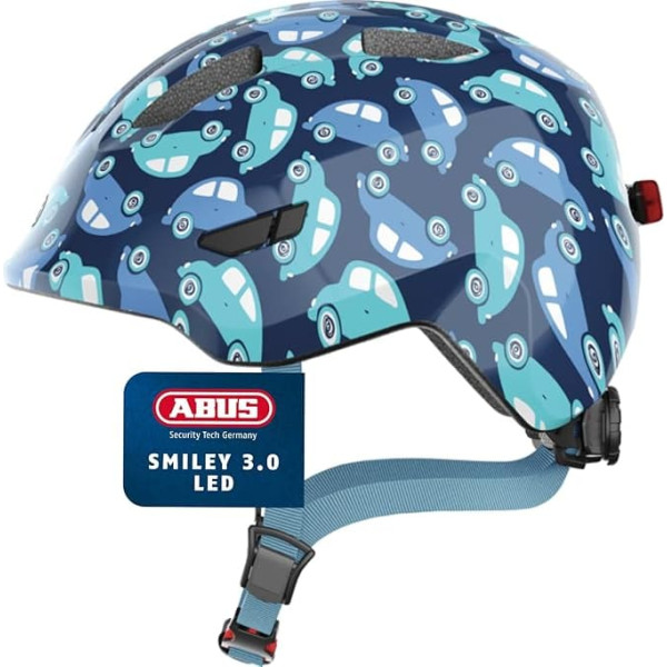 ABUS Kinderhelm Smiley 3.0 LED - Fahrradhelm mit Licht - Tiefe Passform & Platz für einen Zopf - für Mädchen und Jungs