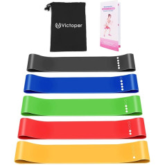 Victoper Set of 5 Pilates Flex Bands, Resistance Bands Set, Flex Bands with 5 Different Resistance Levels, Storage Bags